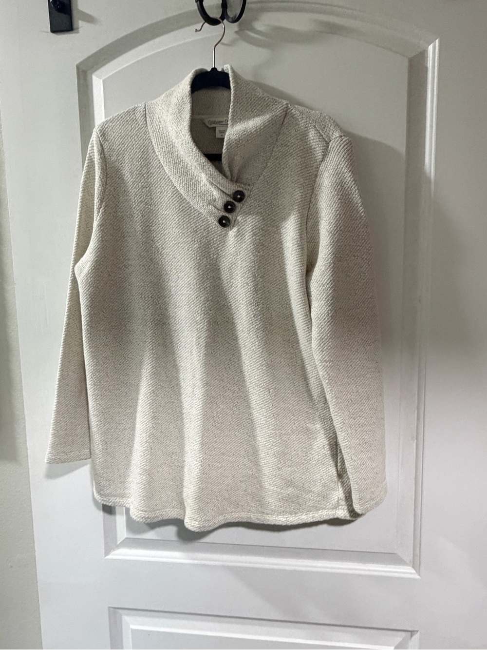 Coldwater Creek Cream Shawl-Collar Button Turtleneck Sweater. Size medium.